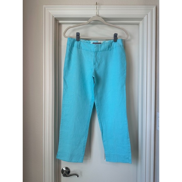 Vineyard Vines Pants - Vineyard‎ Vines Women's Size 4 Aqua Linen Blend Cropped Pants Casual Resortwear